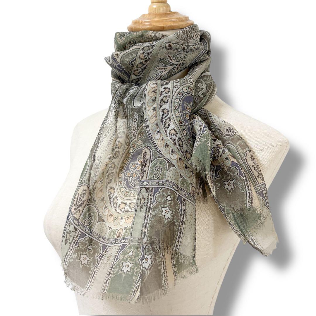 極美品✨ETRO エトロ ペイズリー柄 ストール シルク100%ニュアンスカラー