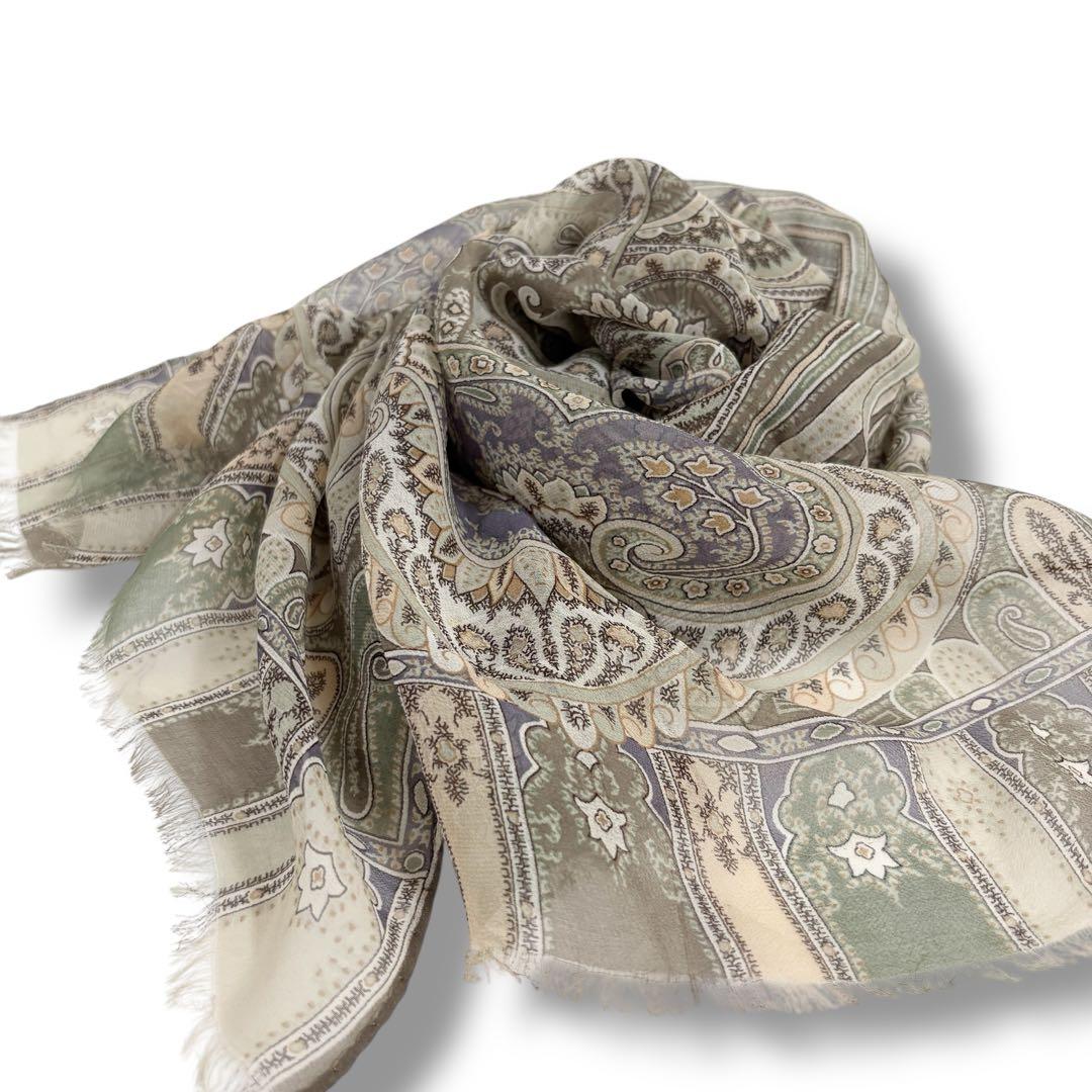 極美品✨ETRO エトロ ペイズリー柄 ストール シルク100%ニュアンスカラー