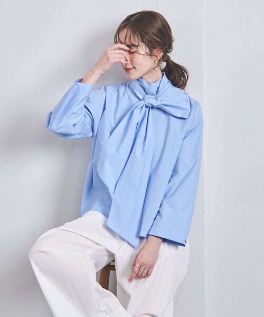 極美品 ユナイテッドアローズ C ビッグリボン ボウタイ ブラウス ブルー