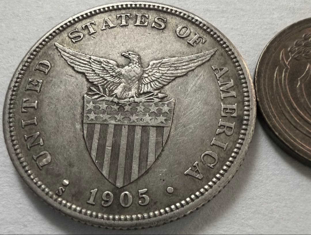 J*l様 1905年「大型」米領フィリピン 50センタボス 銀貨　レア
