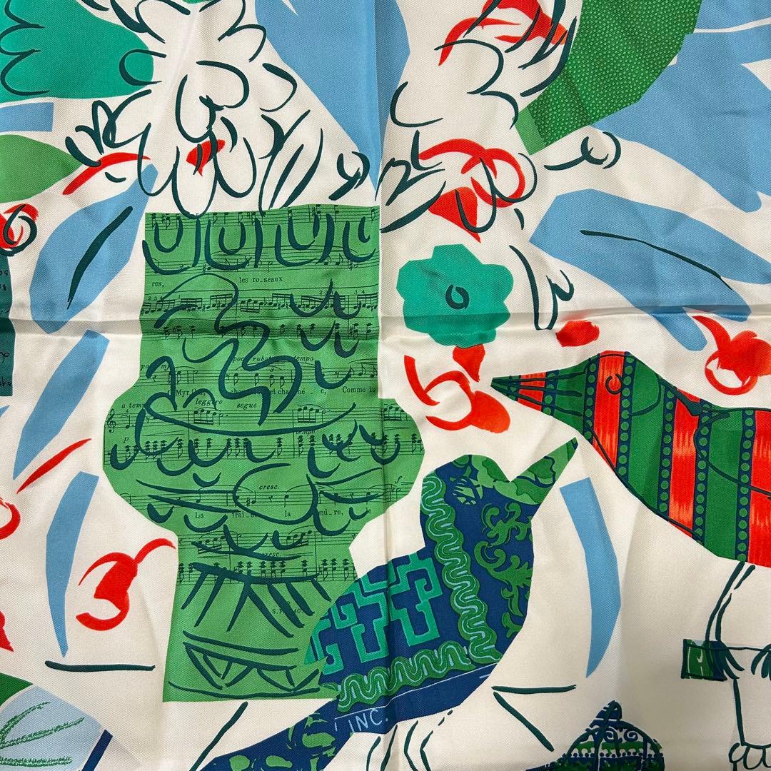 HERMES カレ90 おしゃべりな鳥たちの家 シルクスカーフ 大判