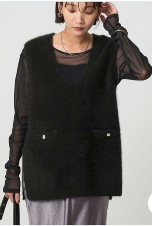 ✦極美品人気完売品✦グリーンレーベル　フォックスヘアリーニットベスト 黒