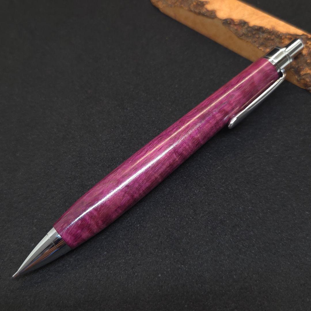 No.34ハンドメイド木軸シャーペンパープルハート縮み杢