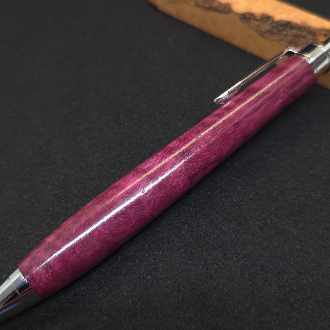 No.34ハンドメイド木軸シャーペンパープルハート縮み杢