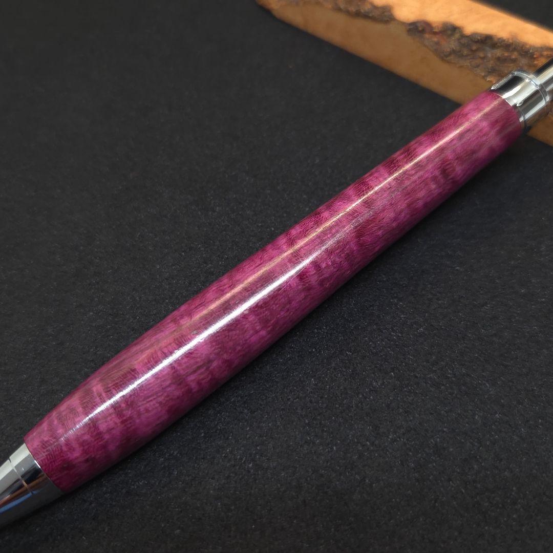 No.34ハンドメイド木軸シャーペンパープルハート縮み杢
