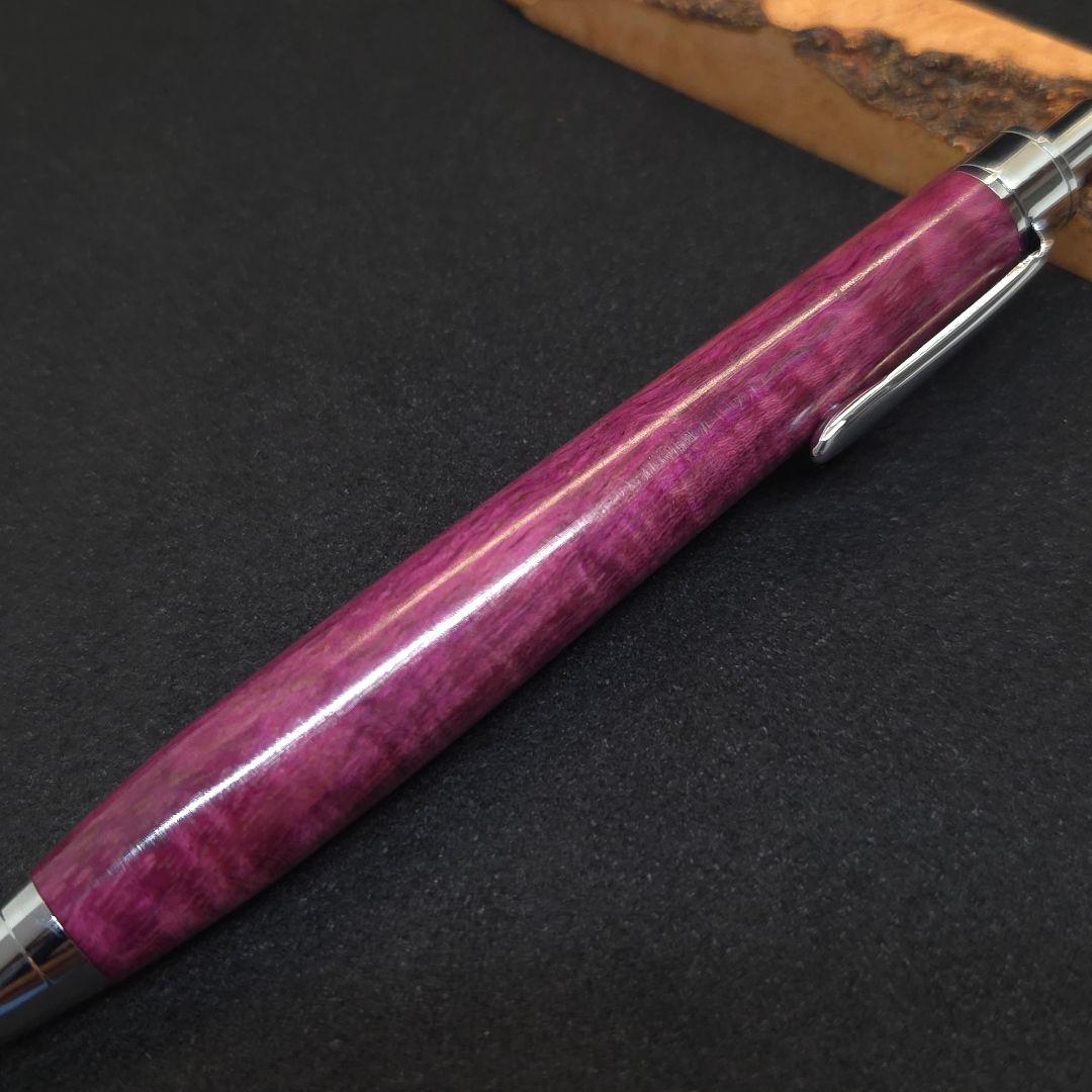 No.34ハンドメイド木軸シャーペンパープルハート縮み杢