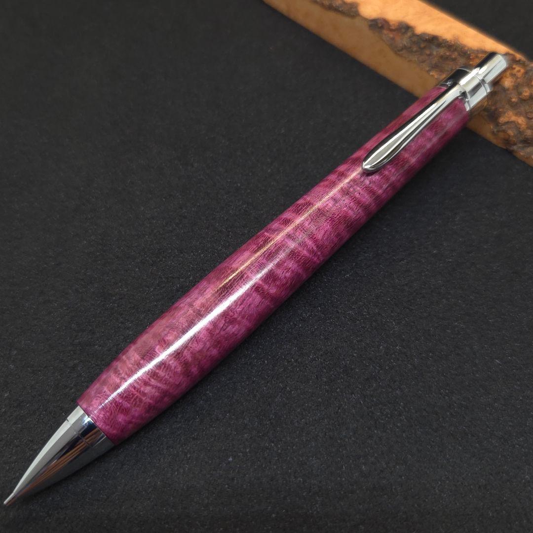 No.34ハンドメイド木軸シャーペンパープルハート縮み杢