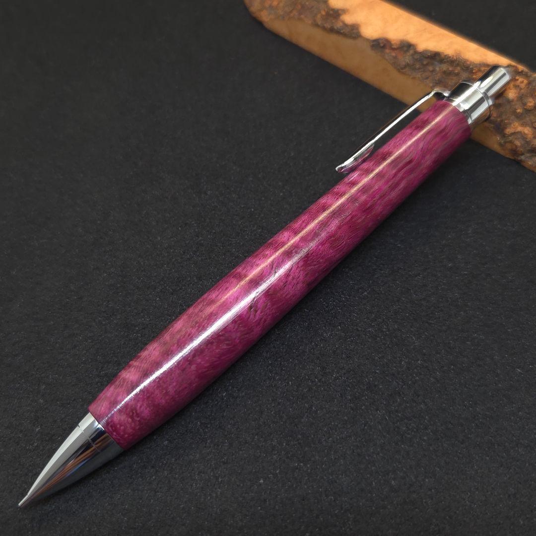 No.34ハンドメイド木軸シャーペンパープルハート縮み杢