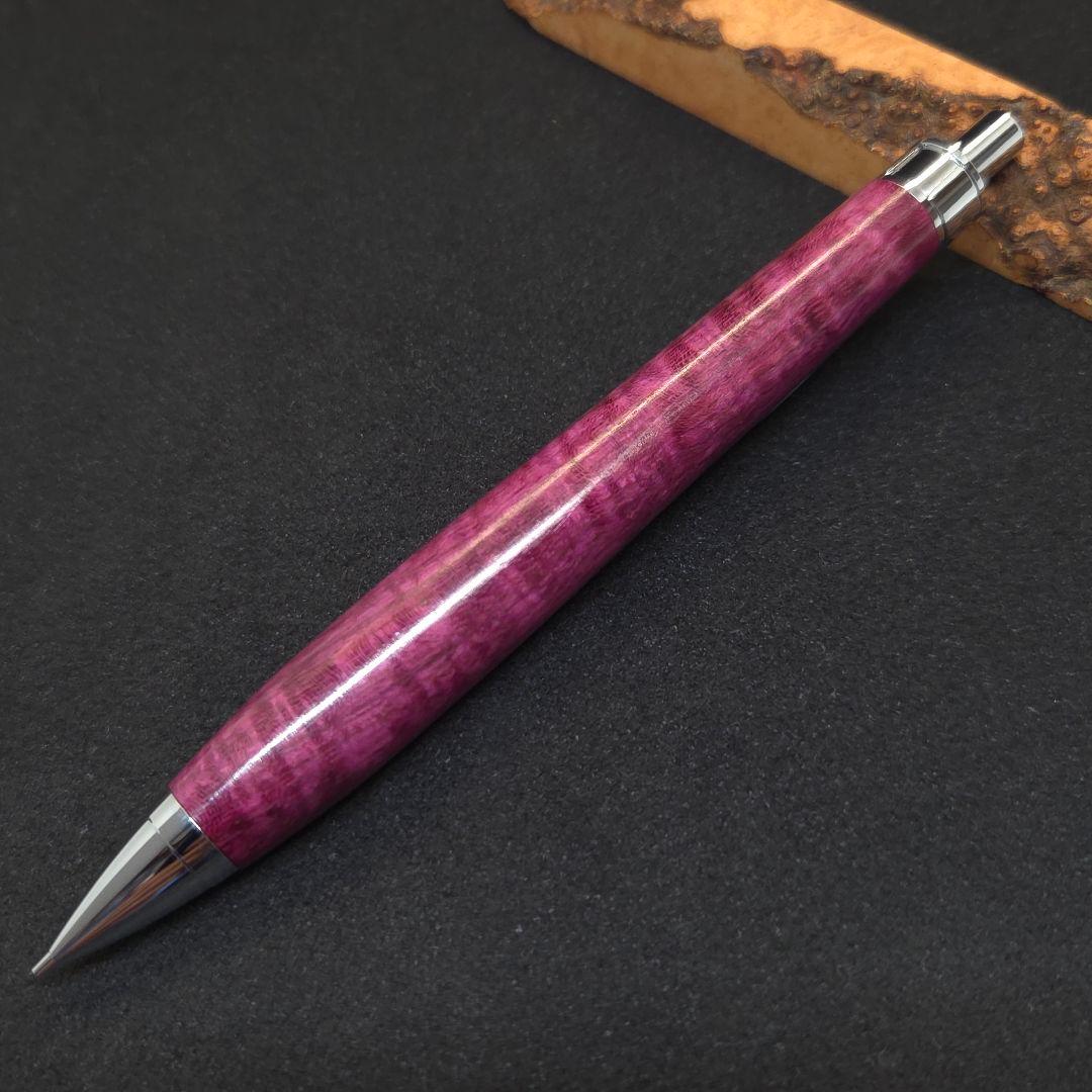No.34ハンドメイド木軸シャーペンパープルハート縮み杢