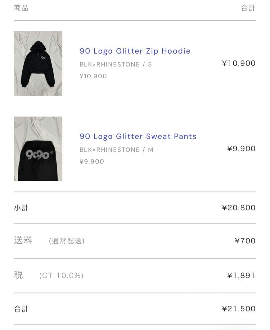90 Logo Glitter Zip HoodieBLK×RHINESTONE
