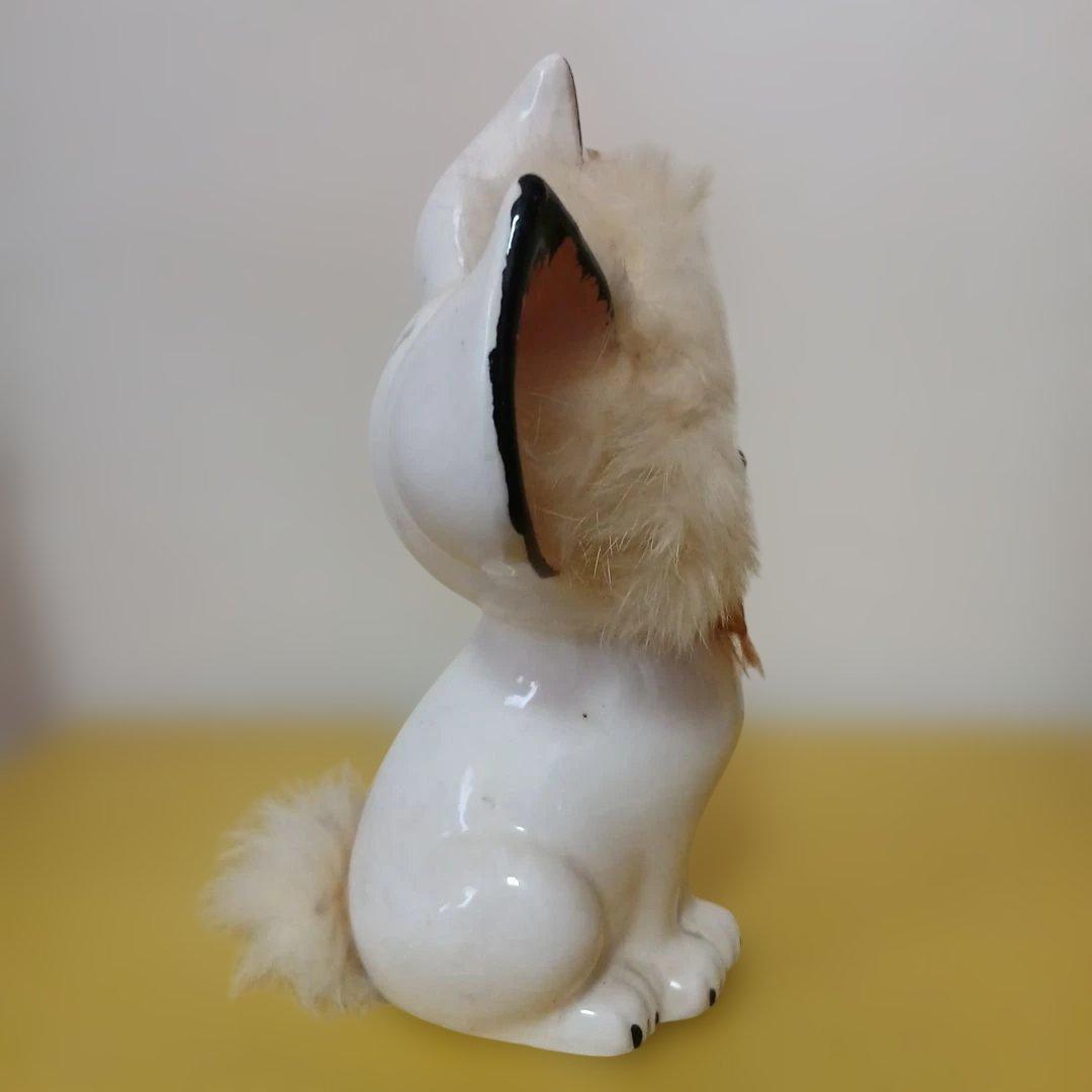 昭和レトロ　陶器製　ネコ　ファー付き　貯金箱　置物　大