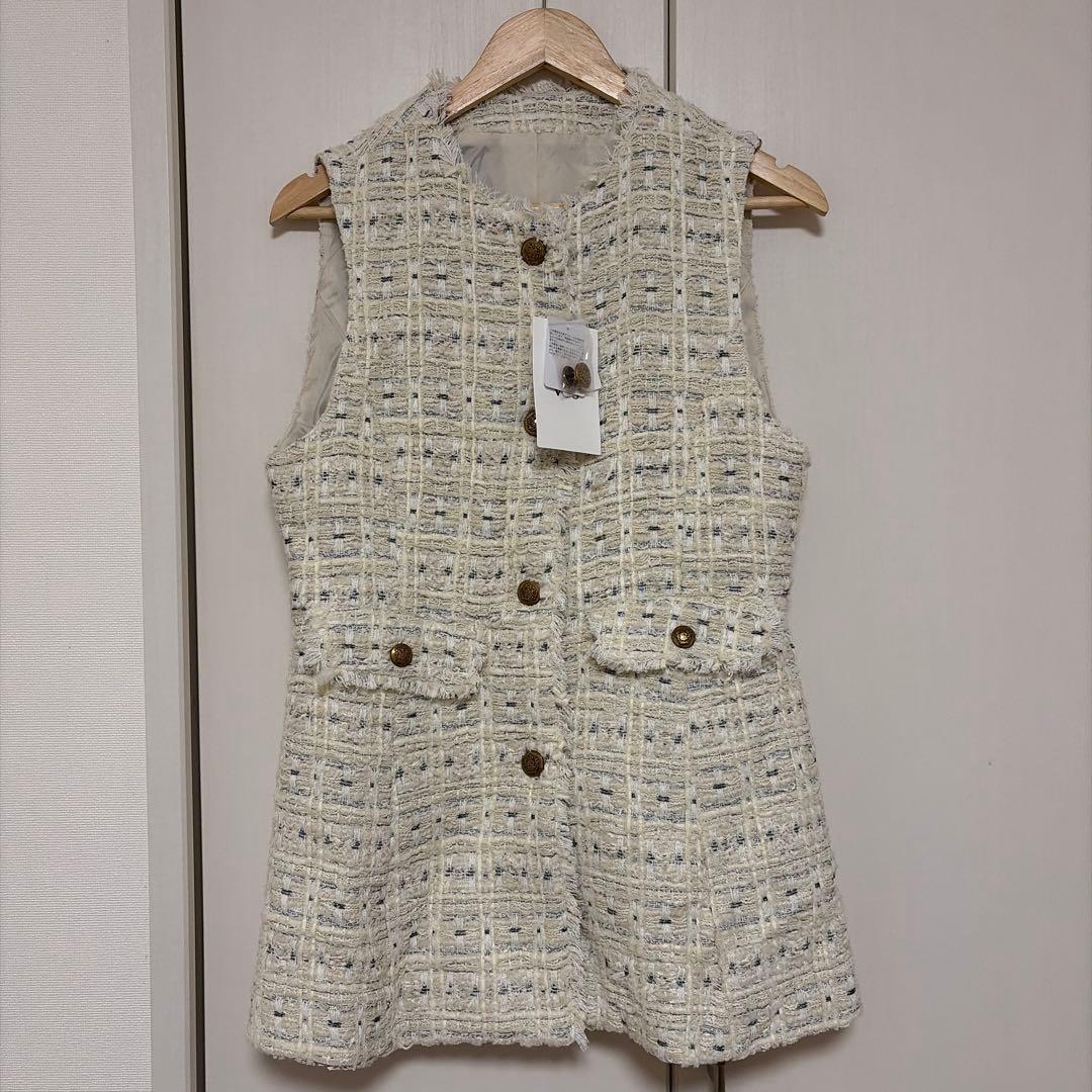 VIS ノーカラーツイードジレ　新品タグ付き