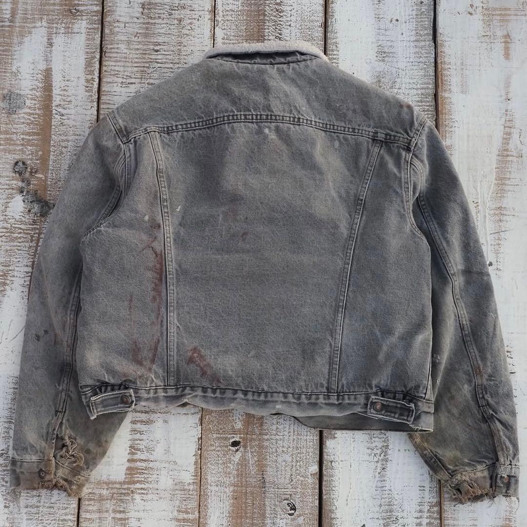 80s Levis USA製 デニムボアジャケット 短丈 ボロ フェード