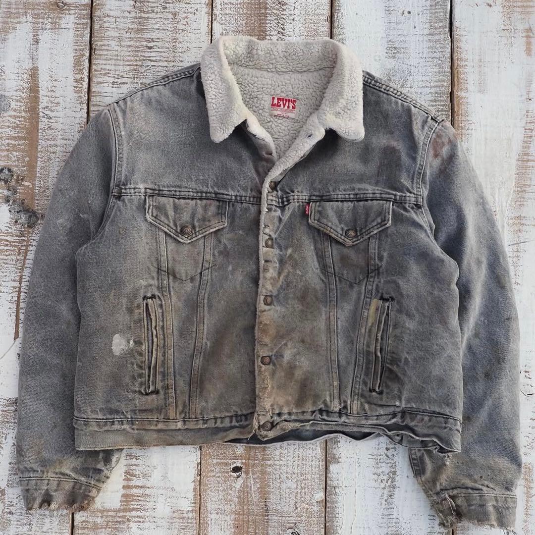 80s Levis USA製 デニムボアジャケット 短丈 ボロ フェード
