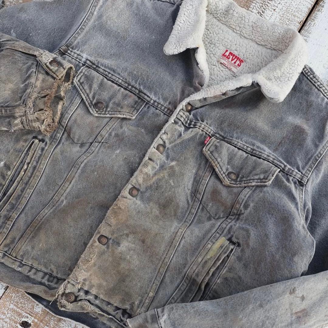 80s Levis USA製 デニムボアジャケット 短丈 ボロ フェード