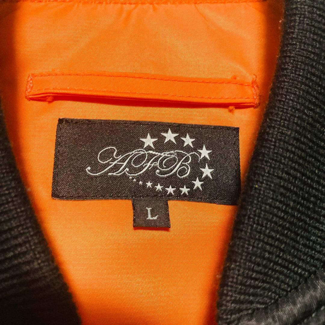 AFB ピース ボアパッチ ジップベスト L 黒 ビッグロゴ ナイロンツイル