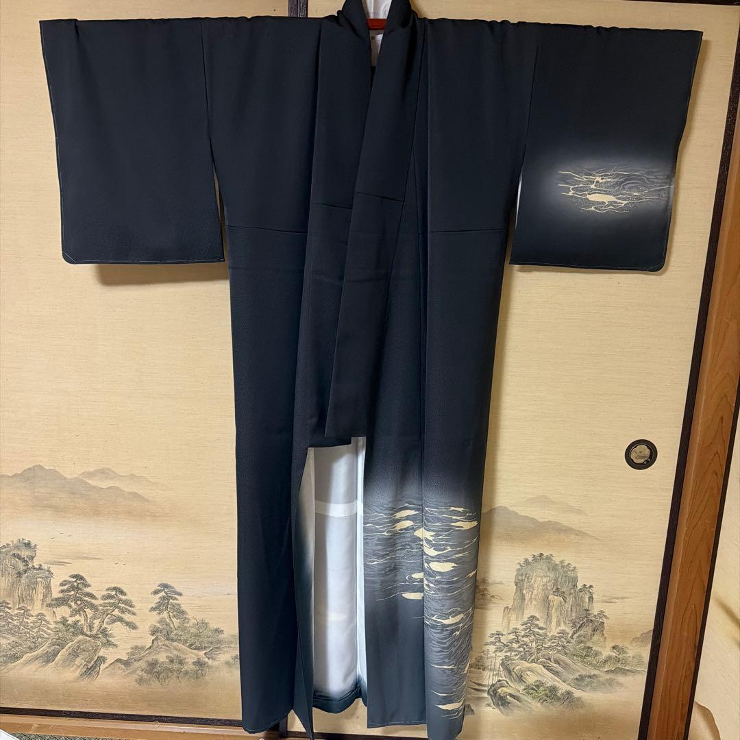 極美品 正絹 袋帯 扇 流水 金糸 箔 鶴 高級和装 Excellent
