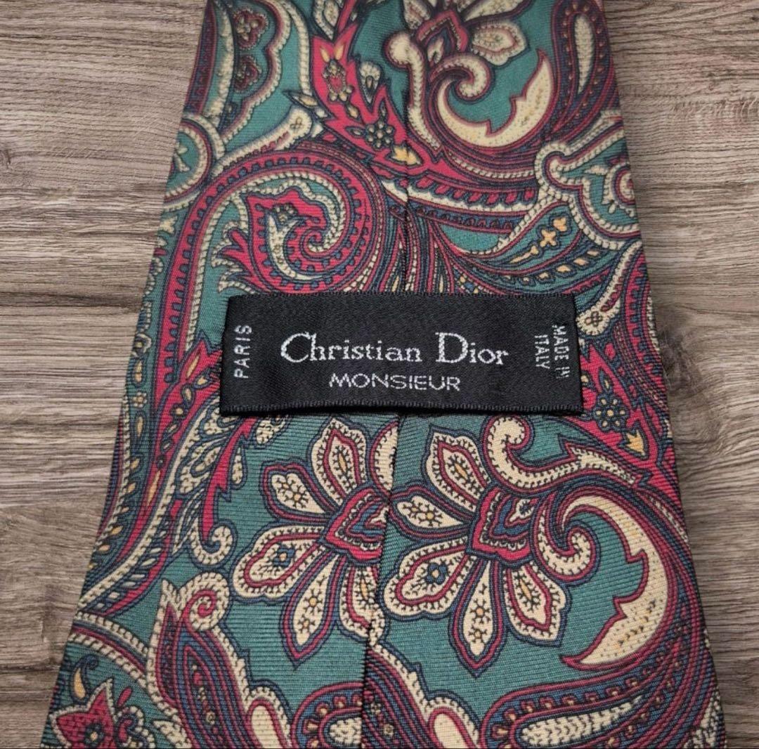 美品 Christian Dior 高級シルク100% ペイズリー柄 ネクタイ