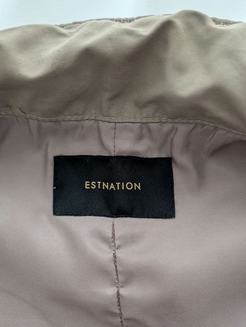 ESTNATIONベージュ レザー風 メッシュジャケット フード付き