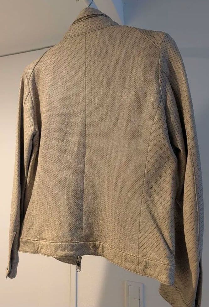 ESTNATIONベージュ レザー風 メッシュジャケット フード付き