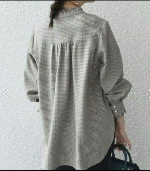 美品 SHIPS 配色チェックレースピンタックブラウスF