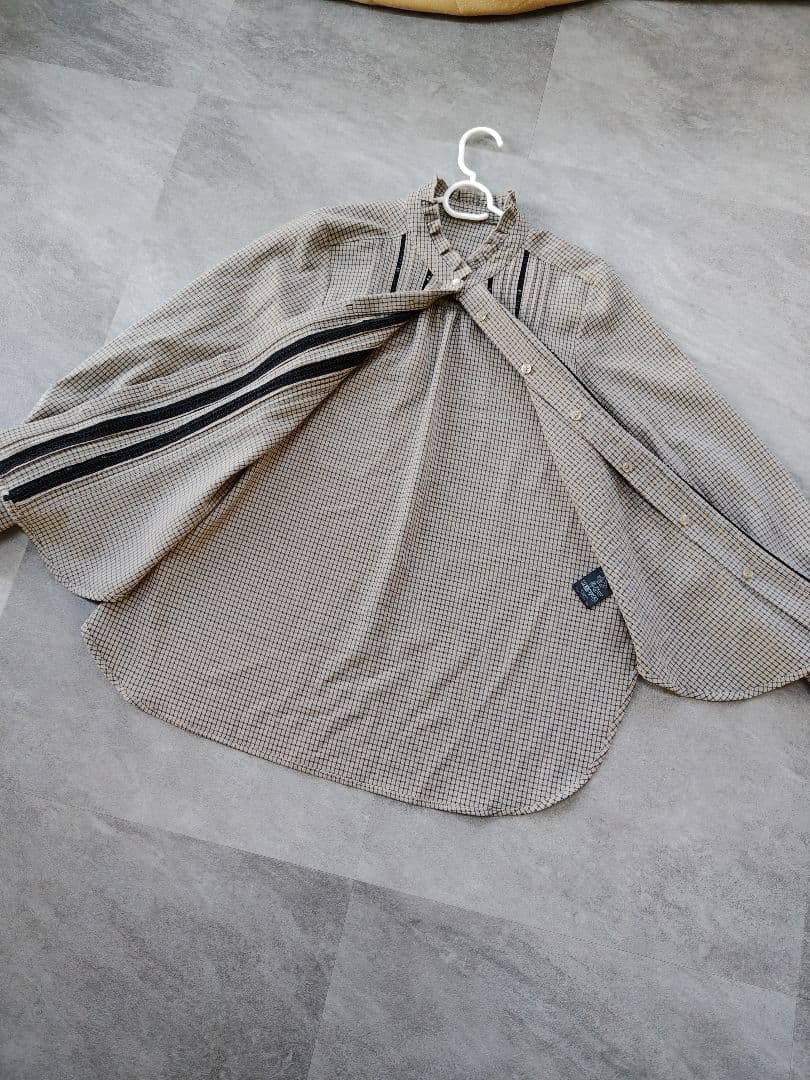 美品 SHIPS 配色チェックレースピンタックブラウスF