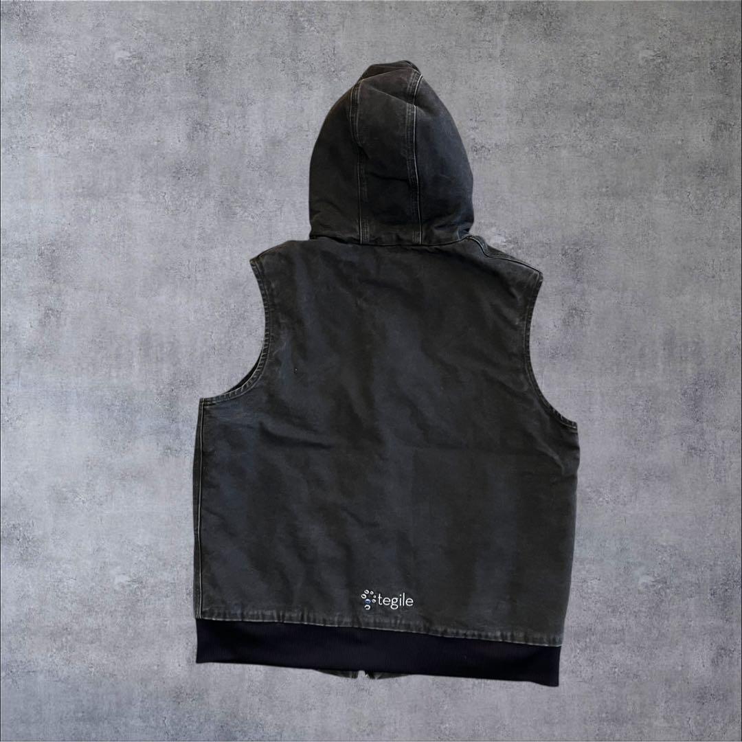 【p9】00s Carhartt ダックフーデッドベスト ブラック メキシコ製