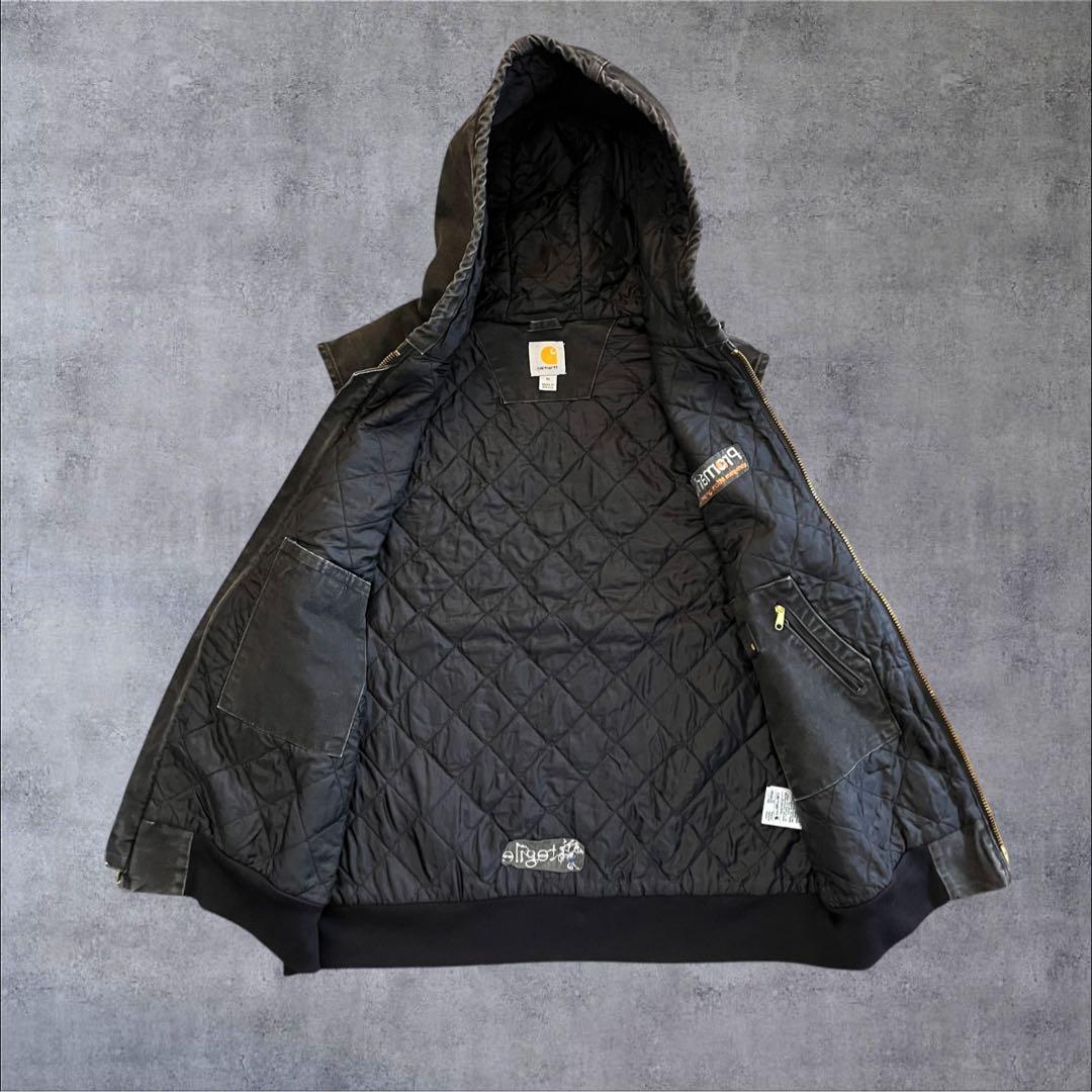 【p9】00s Carhartt ダックフーデッドベスト ブラック メキシコ製