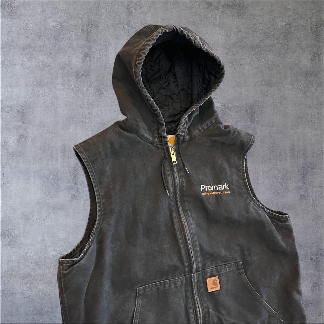 【p9】00s Carhartt ダックフーデッドベスト ブラック メキシコ製