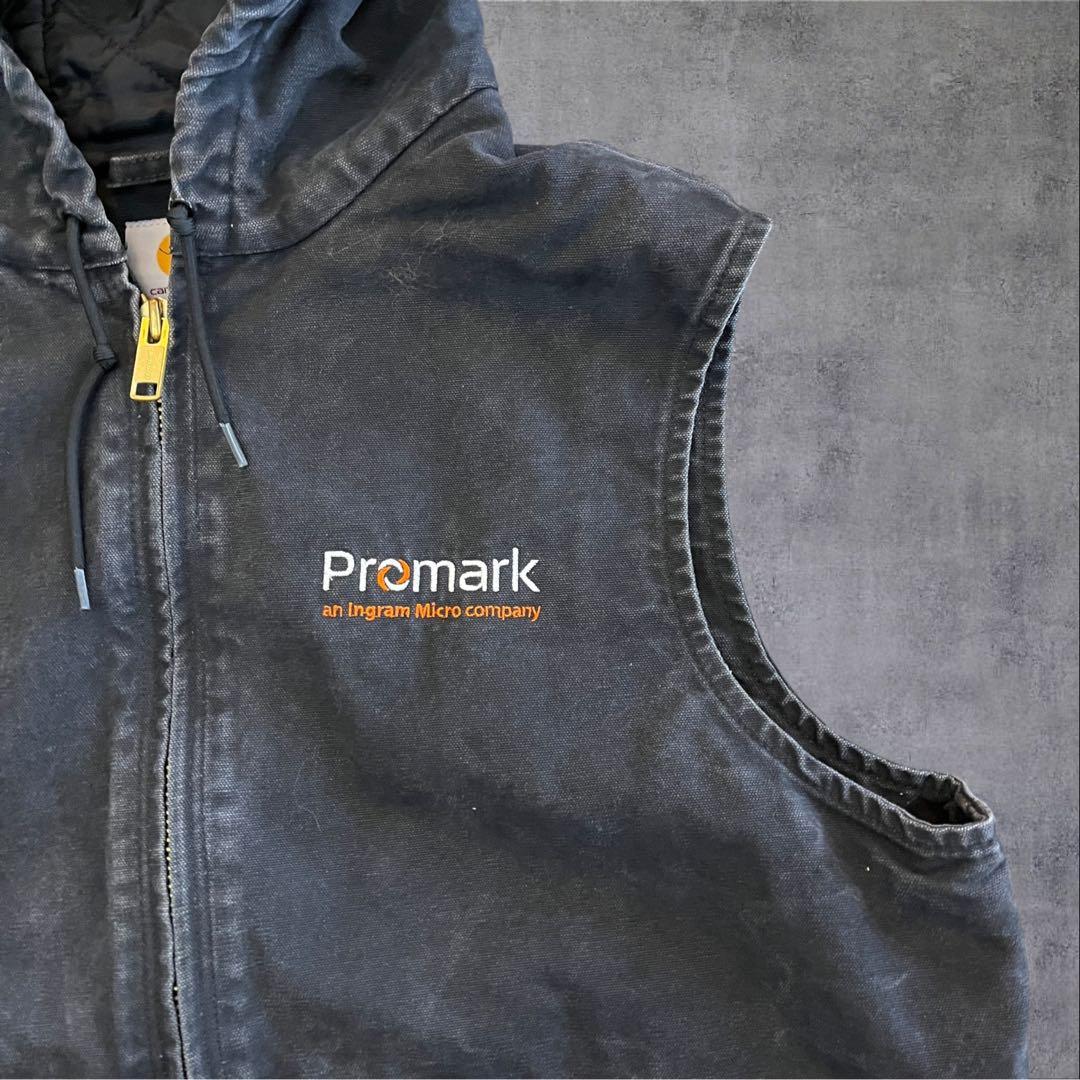 【p9】00s Carhartt ダックフーデッドベスト ブラック メキシコ製