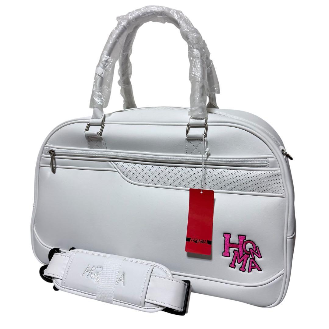 【新品】本間ゴルフ ボストンバッグ ダンシングロゴ ホワイト×ピンク HONMA