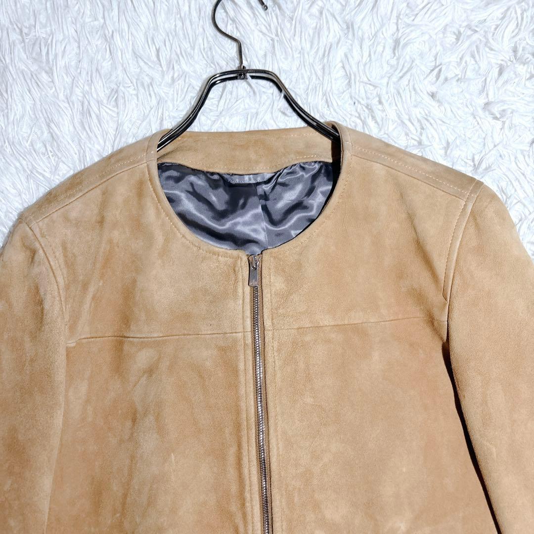 ABAHOUSE ゴート スエード ノーカラー レザージャケット 2 キャメル