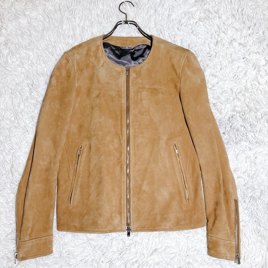 ABAHOUSE ゴート スエード ノーカラー レザージャケット 2 キャメル