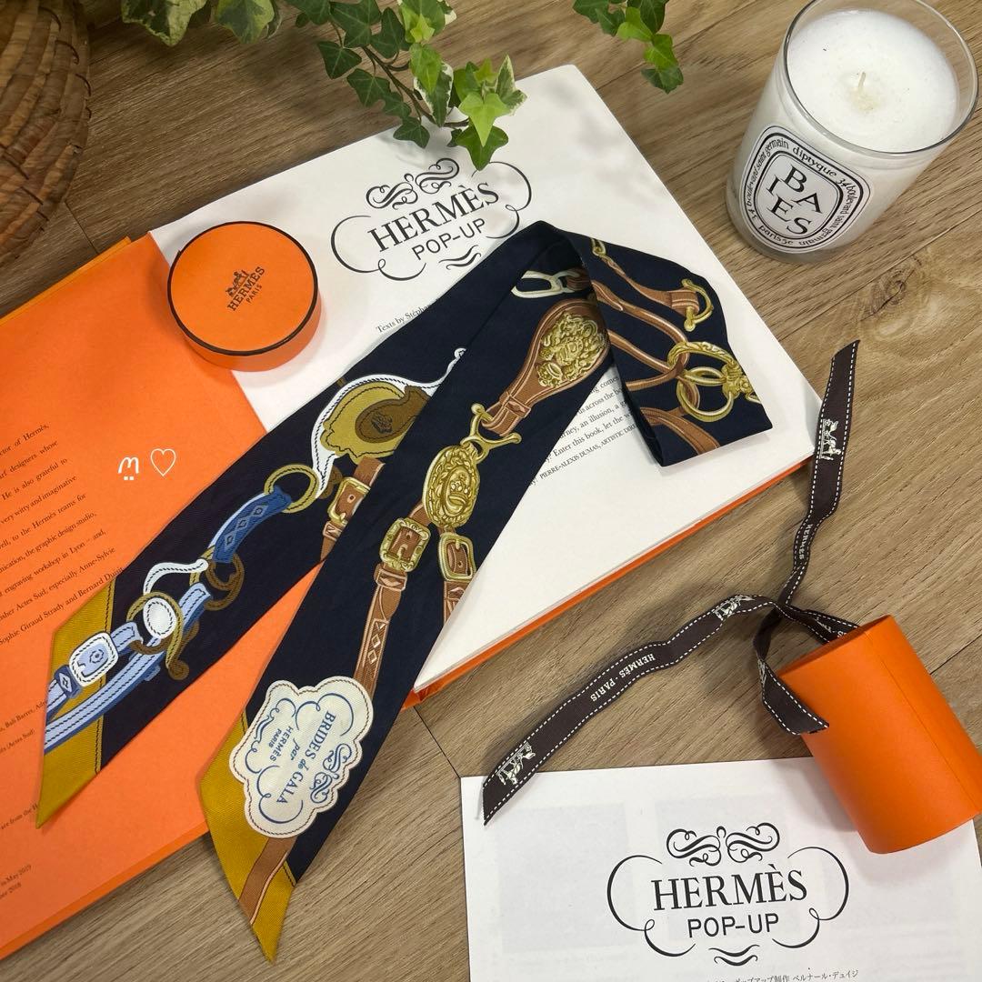 HERMESエルメス　ツイリー　ブリッドドゥガラアップリケピケ　シルクスカーフ