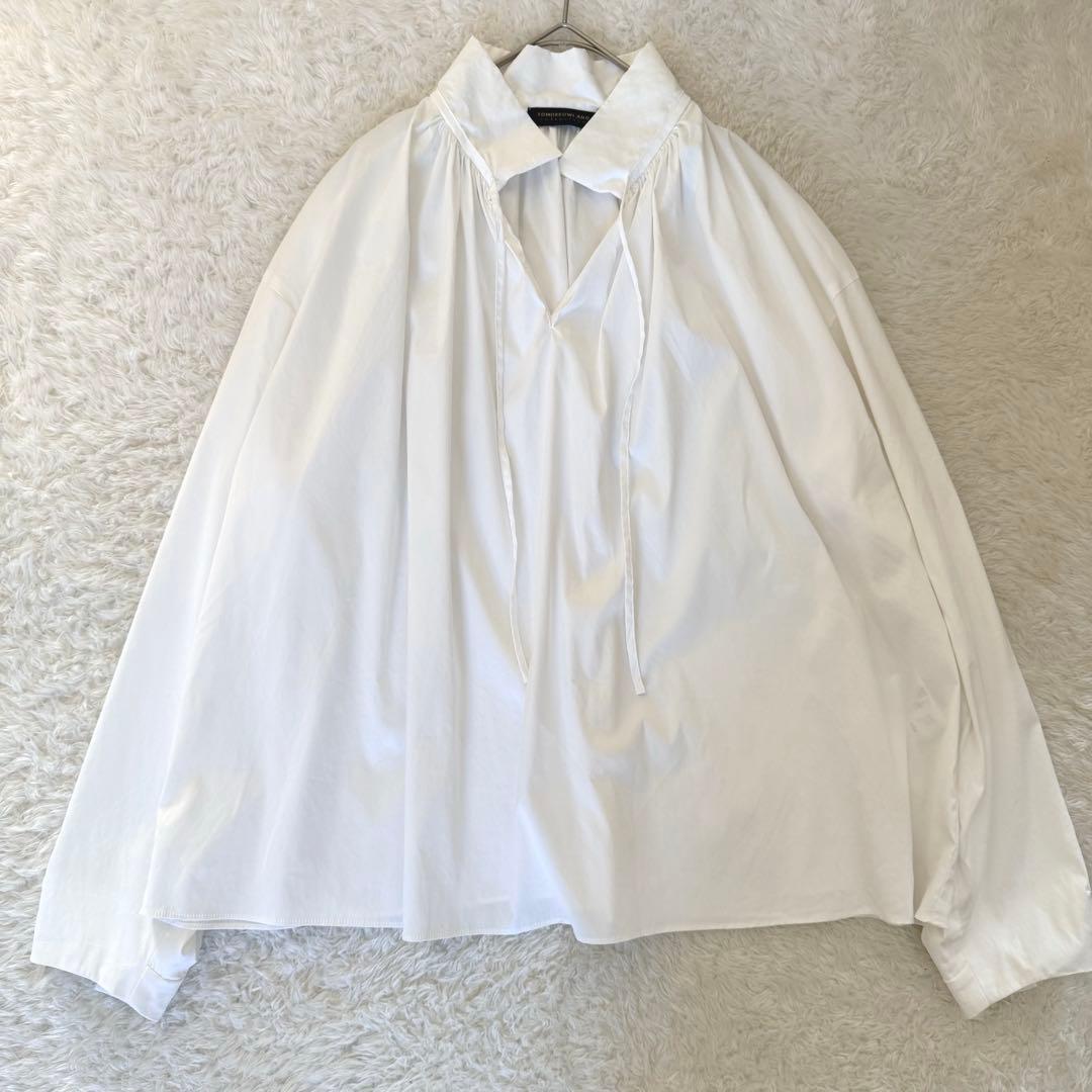 トゥモローランドコレクション　コットン混　シャツ　ブラウス　ギャザー　M