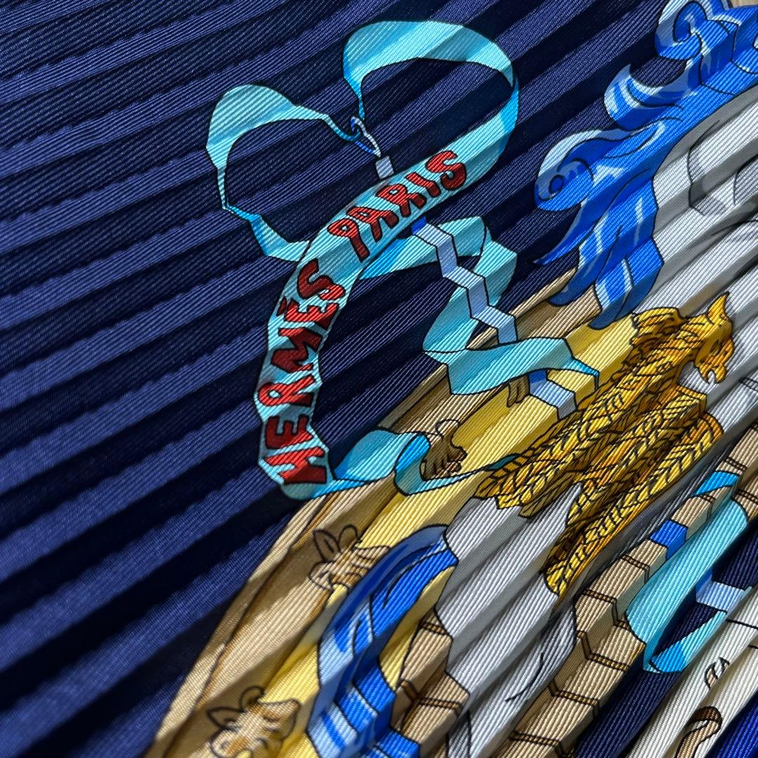 極美品 エルメス カレ90 プリーツ スカーフ シャンティイ城馬の博物館 箱説付