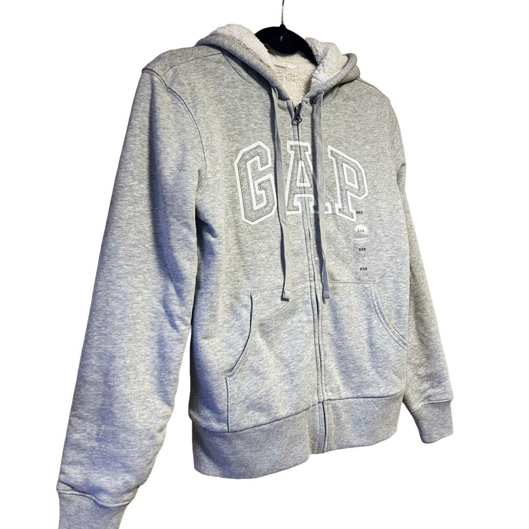 GAP フリース裏地 ジップアップパーカー グレー