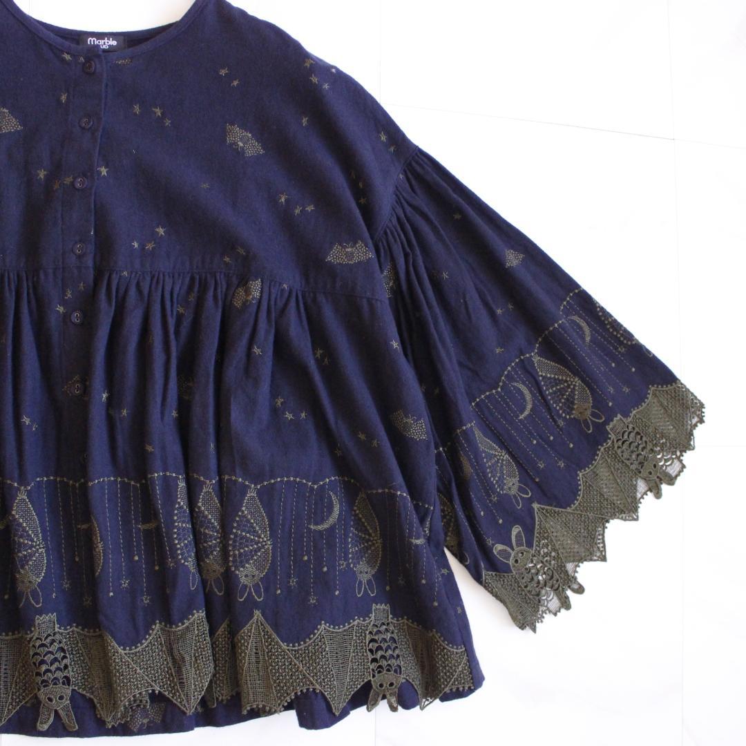 Marble SUD コウモリレースブラウス Fサイズ 刺繡 ネイビー