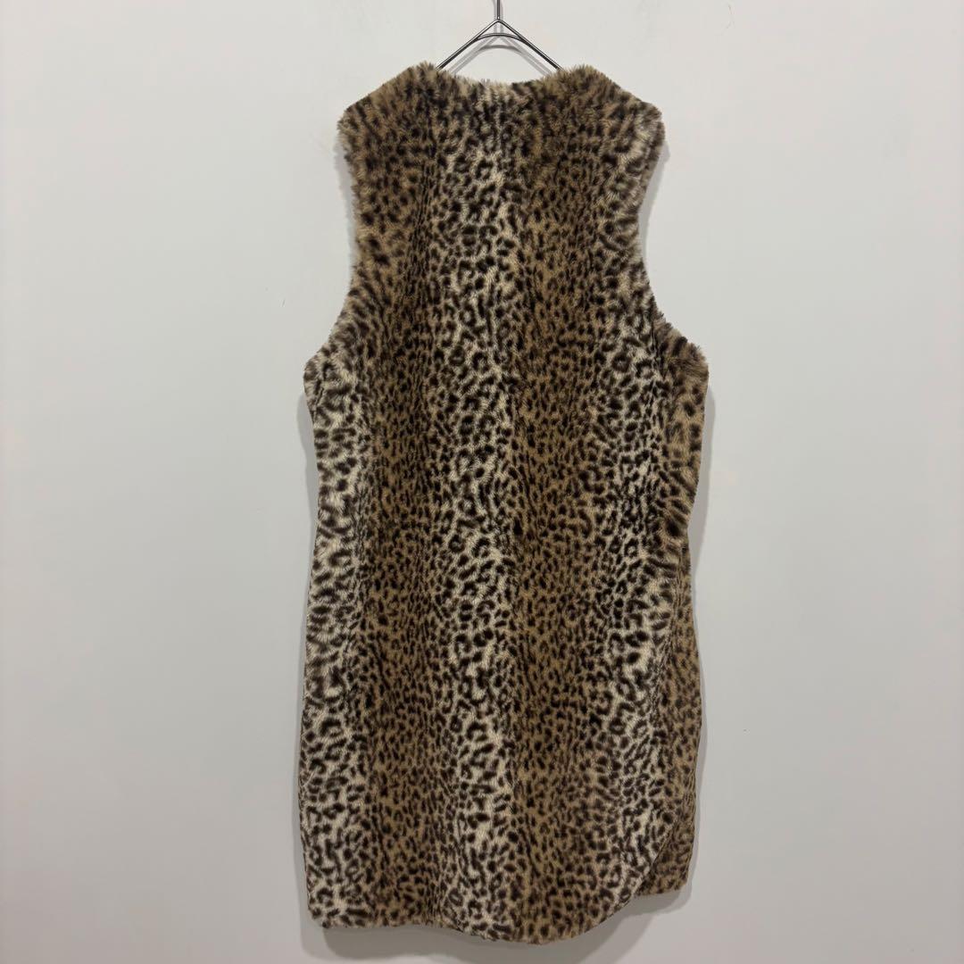 美品　town craft レオパード　ファー　ベスト　ダブルジップ　ロング