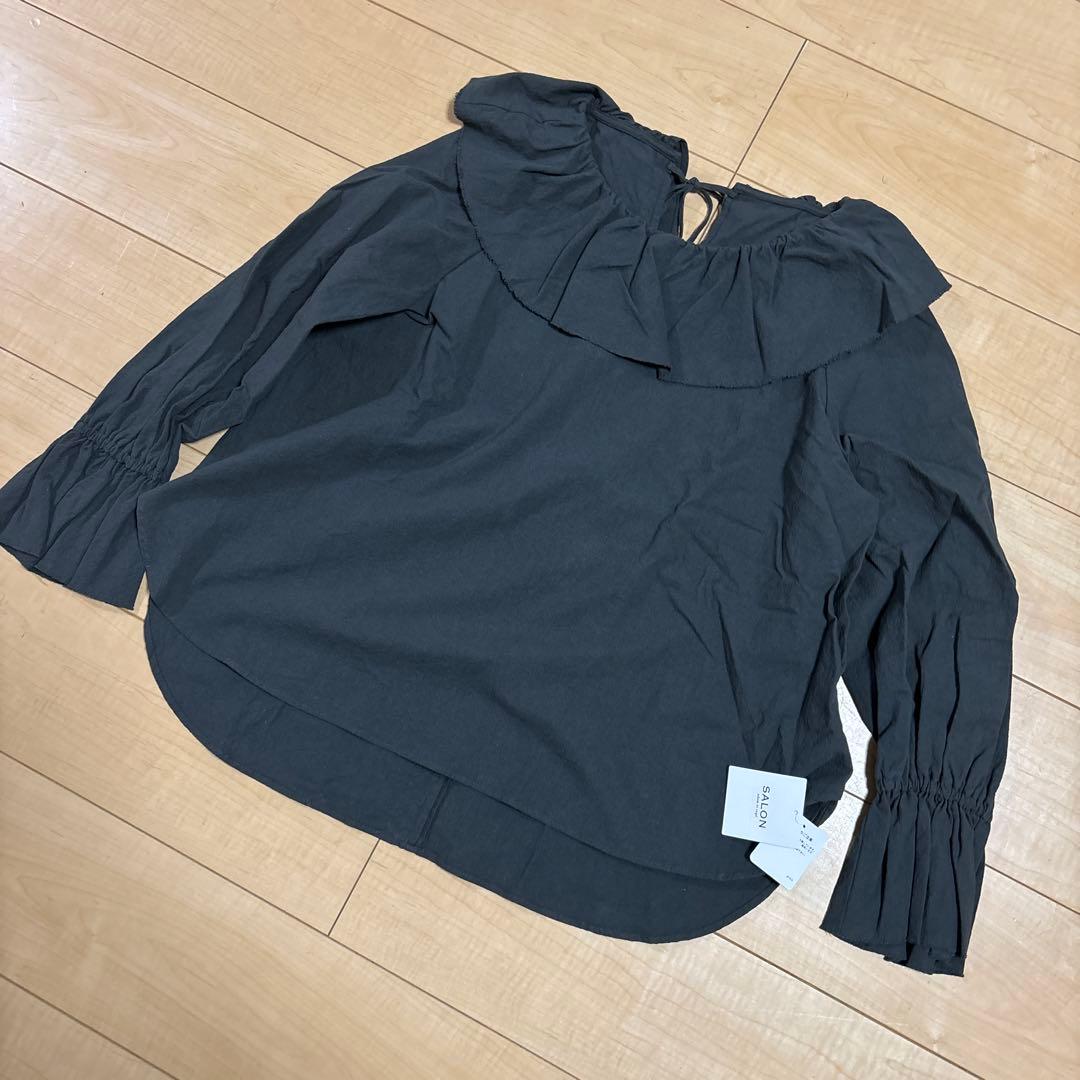 SALON adam et ropé バックリボンフリルカラーコットンブラウス