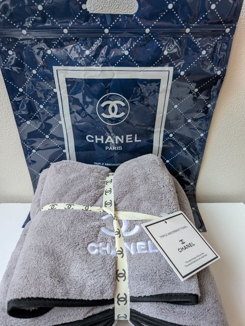 新品 CHANEL/シャネル バスタオル＆フェイスタオル 2枚セット グレー