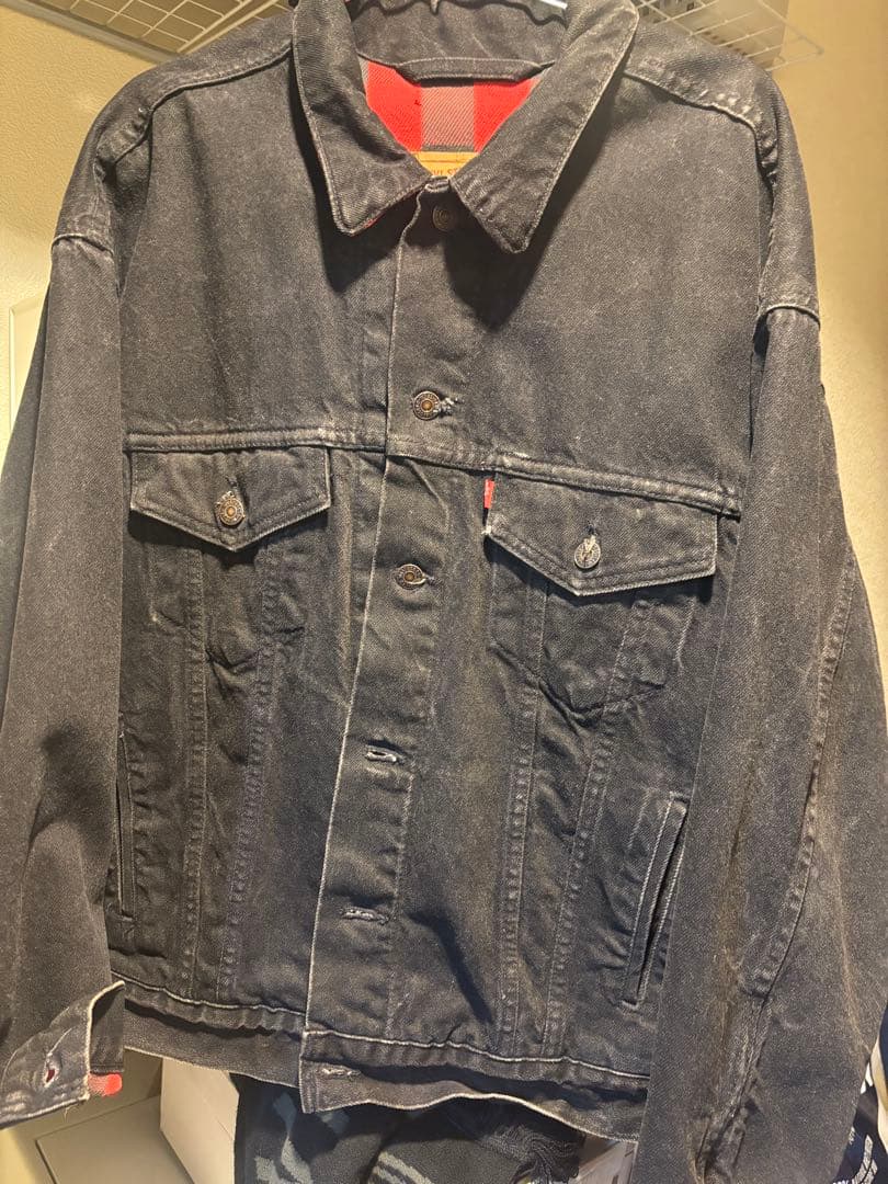 Levi's デニムジャケット リーバイス　裏地　チェック　赤黒