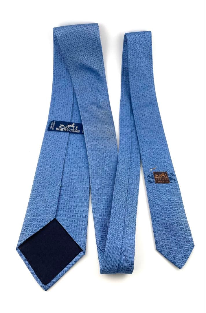 美品 エルメス ハイブランド ネクタイ ファソネ H柄 太陽 ブルー 高級 希少