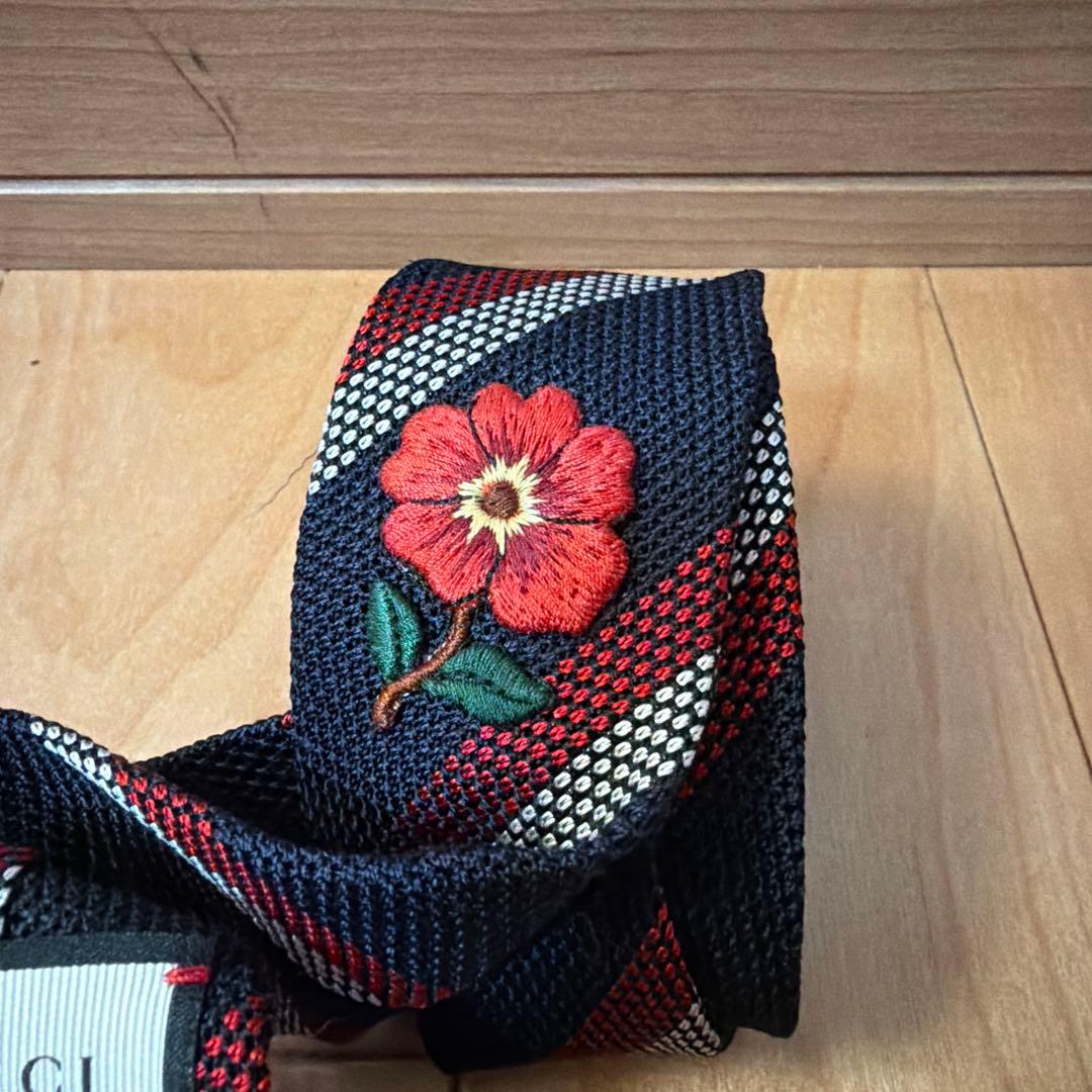 GUCCI ネクタイ 花刺繍 ネイビー