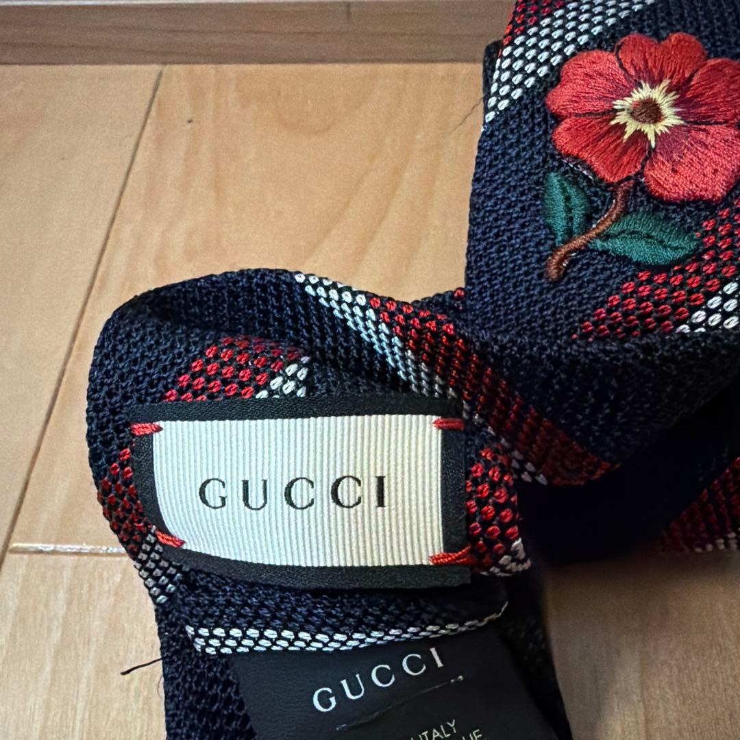 GUCCI ネクタイ 花刺繍 ネイビー
