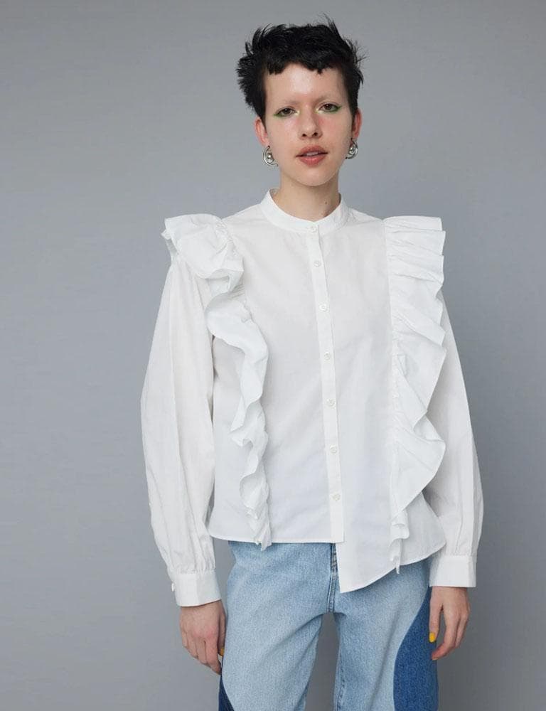 美品 ヘリンドットサイ 1,8万円 フリルブラウス ホワイト HeRIN.CYE