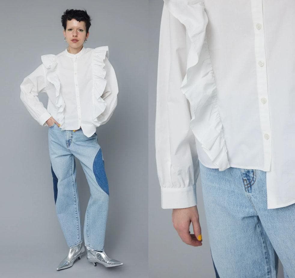 美品 ヘリンドットサイ 1,8万円 フリルブラウス ホワイト HeRIN.CYE