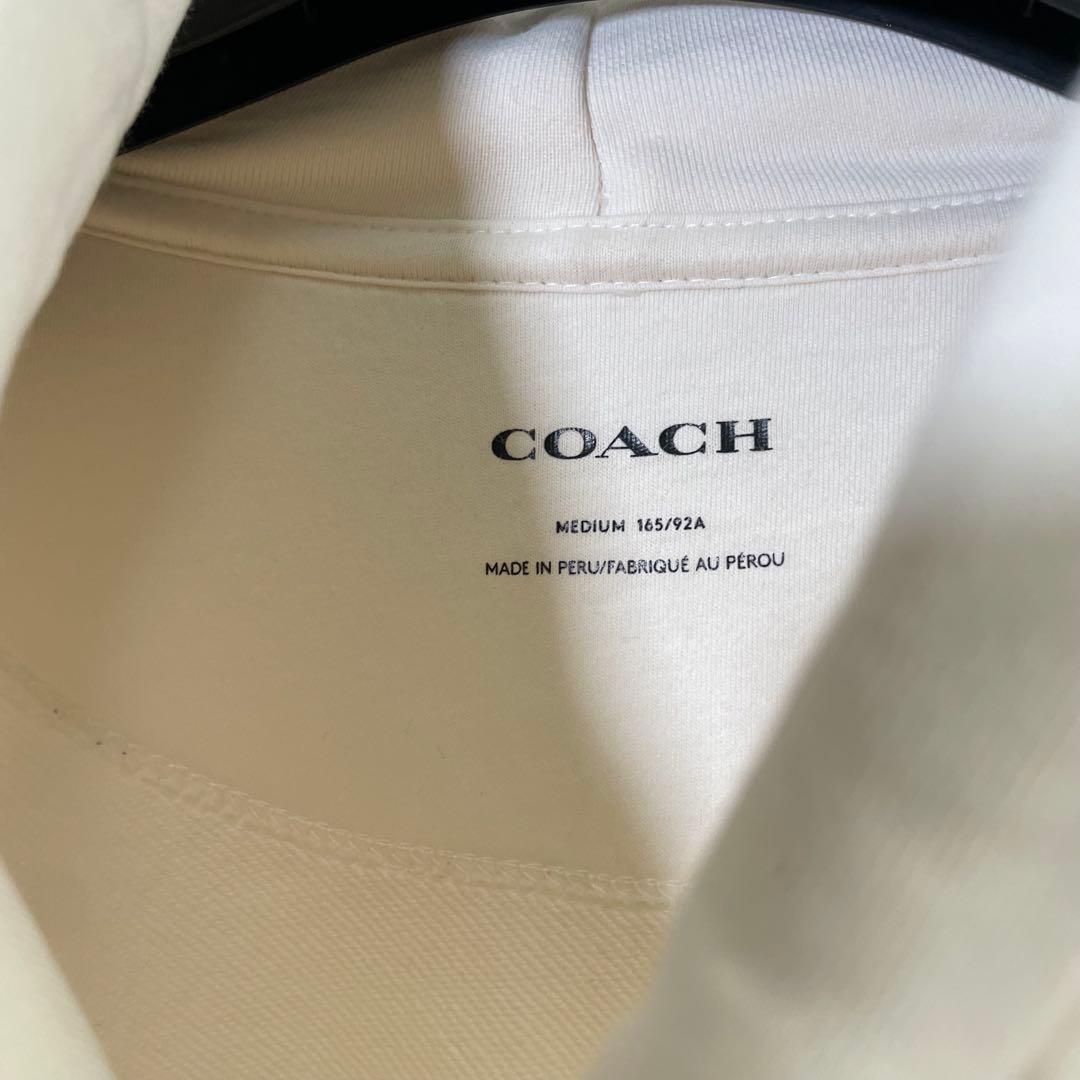 u*0様 COACH ホワイト フード付きパーカー オーバーサイズ　M