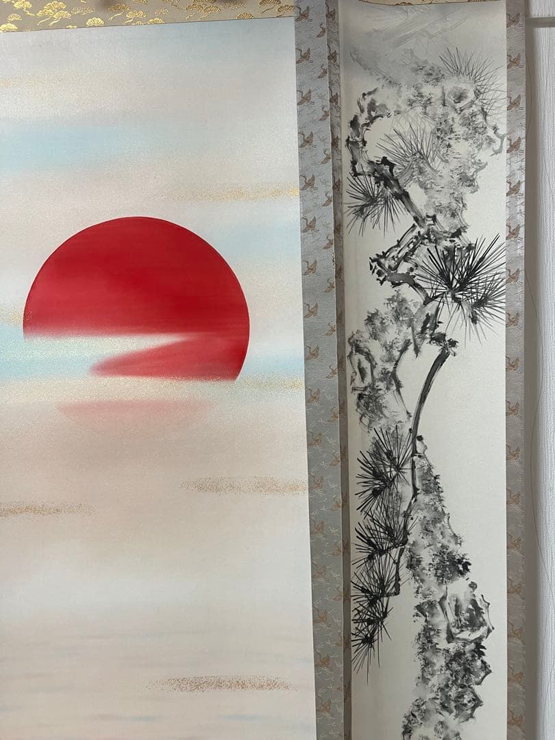 掛け軸　中村祥仙 ［黎明三友図』］三幅対 共箱 お祝い 正月掛軸 ！