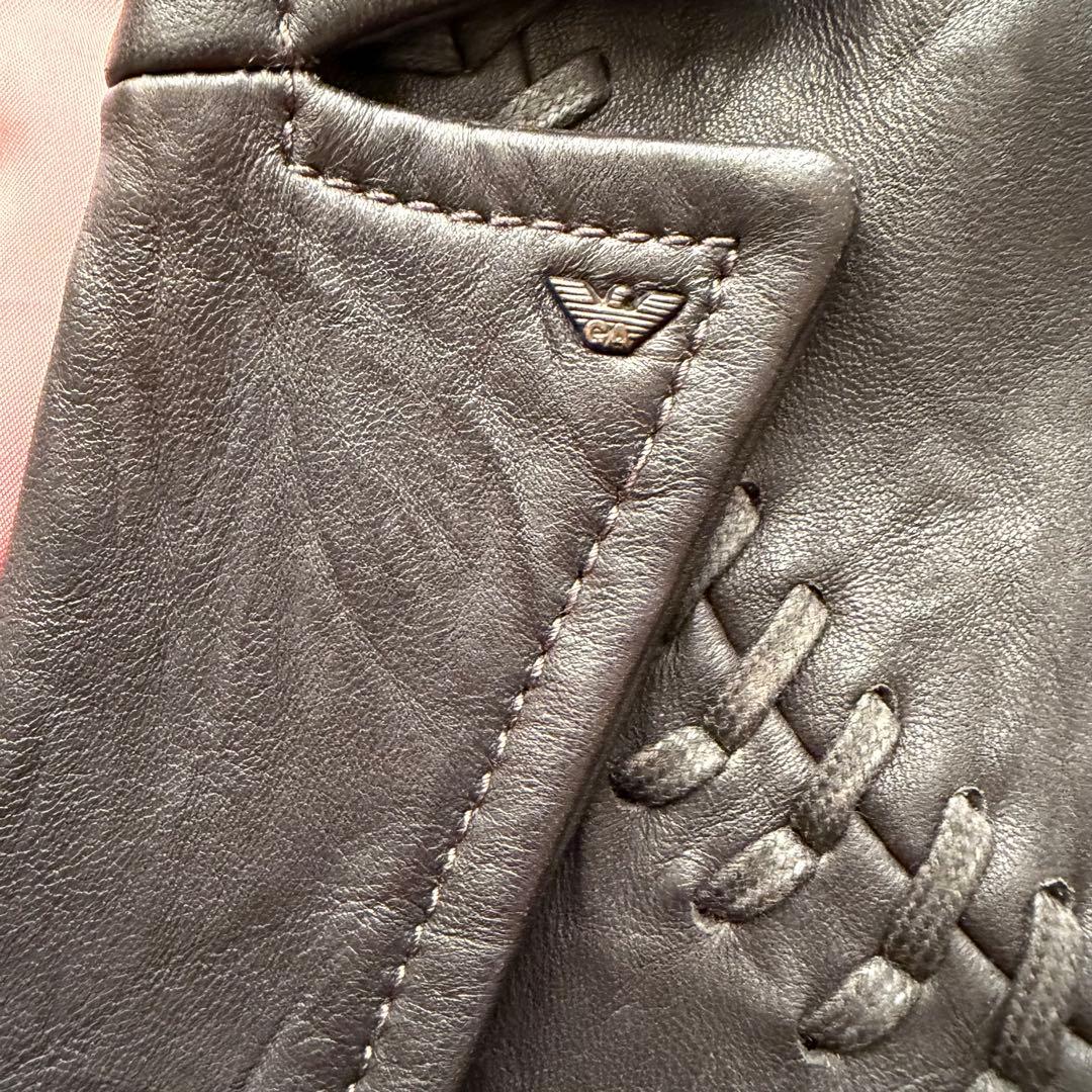 ARMANI archive 短丈 レザー テーラードジャケット ダークウェア